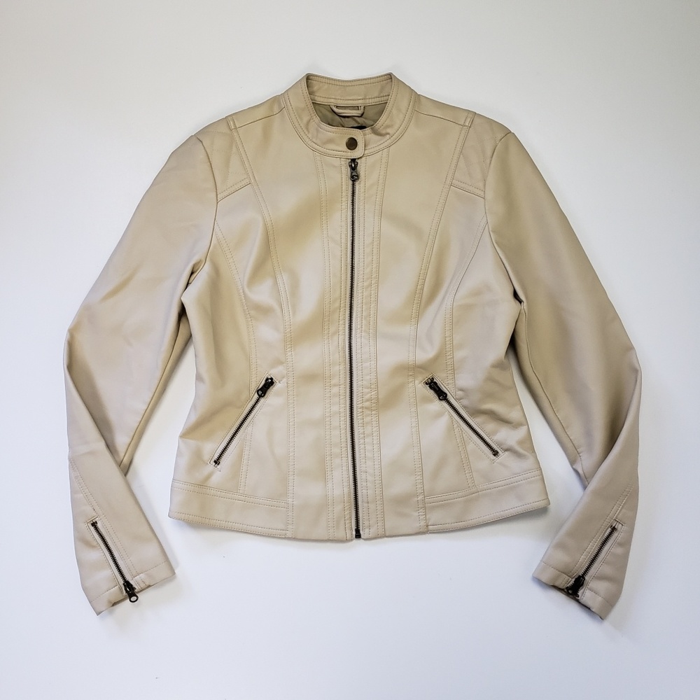 Baccini Vegan Leather Jacket Tan Small S Bone